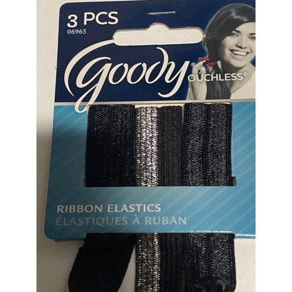 3x Goody Ponytail Bows Ties Ribbon Elastics Ouchless Black Silver Sparkle - 9ct - Picture 5 of 7